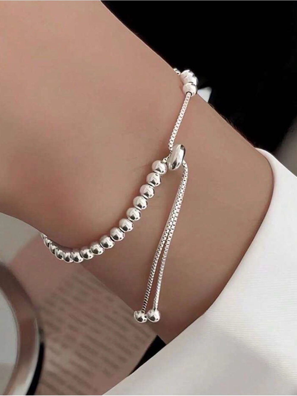 Sterling Silver 925 Adjustable Beaded Bracelet ✨